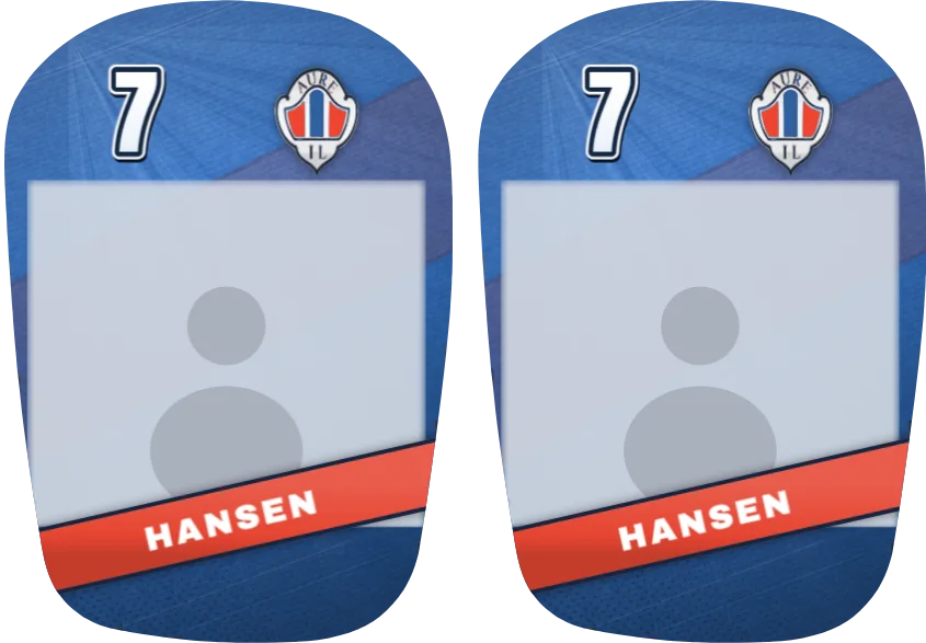Aure IL-leggskinn, like: bilde, navn og nummer på begge