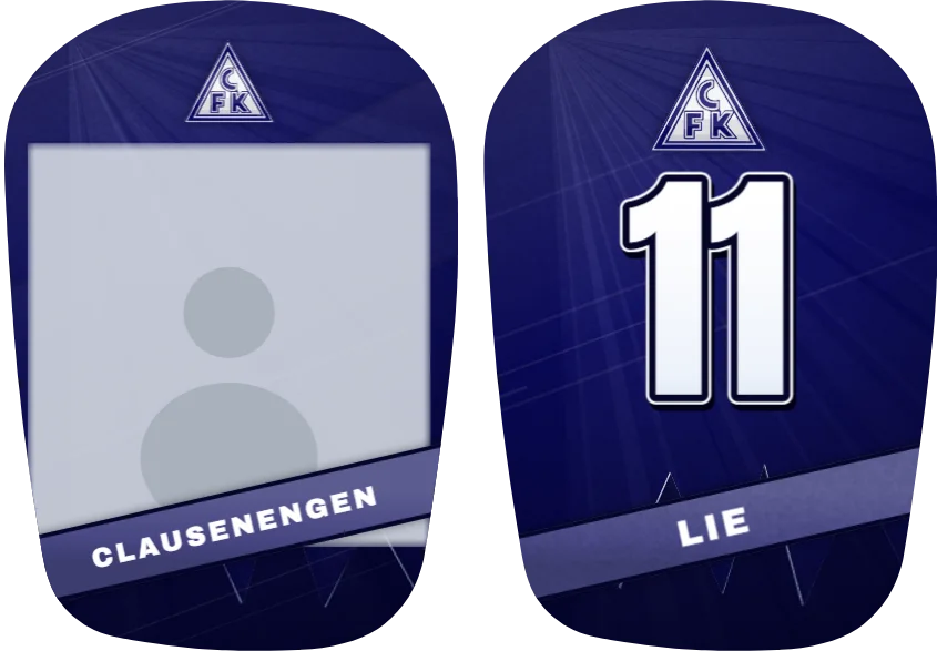 Clausenengen FK-leggskinn, ulike: bilde på det ene og nummer på det andre