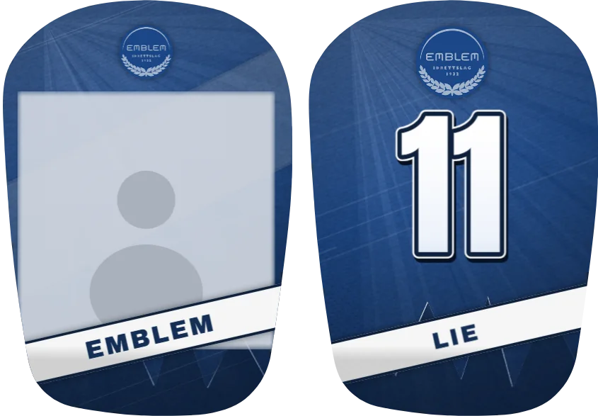 Emblem IL-leggskinn, ulike: bilde på det ene og nummer på det andre