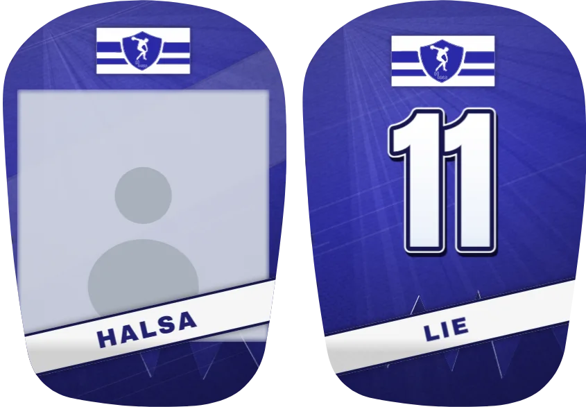Halsa IL-leggskinn, ulike: bilde på det ene og nummer på det andre