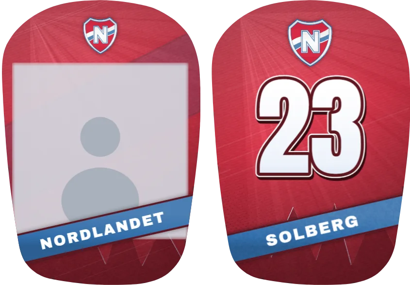 IL Nordlandet-leggskinn, ulike: bilde på det ene og nummer på det andre