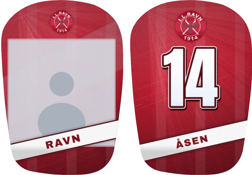 IL Ravn-leggskinn, ulike: bilde på det ene og nummer på det andre