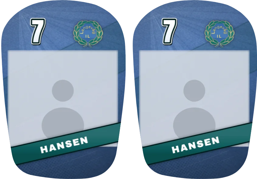 Langevåg IL-leggskinn, like: bilde, navn og nummer på begge