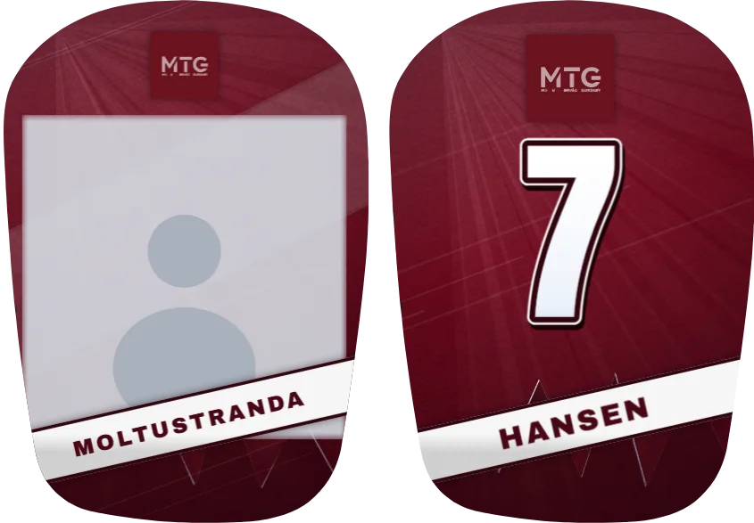 Moltustranda IL-leggskinn, ulike: bilde på det ene og nummer på det andre