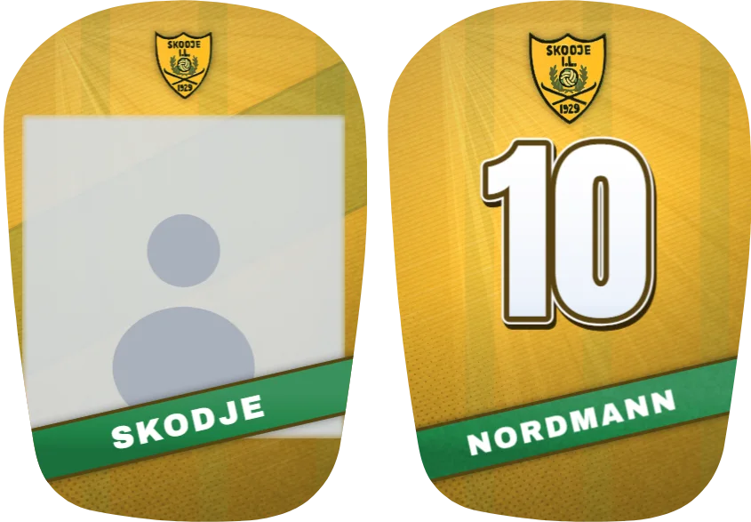 Skodje IL-leggskinn, ulike: bilde på det ene og nummer på det andre
