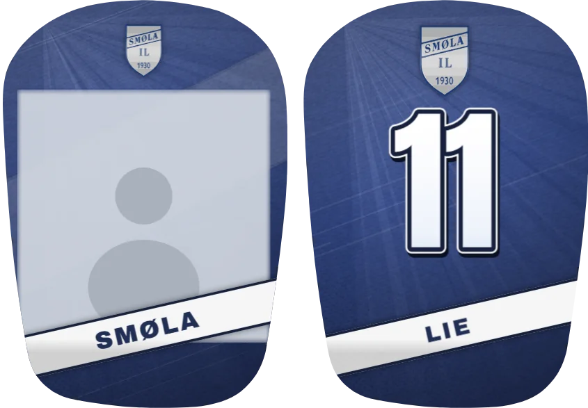 Smøla IL-leggskinn, ulike: bilde på det ene og nummer på det andre